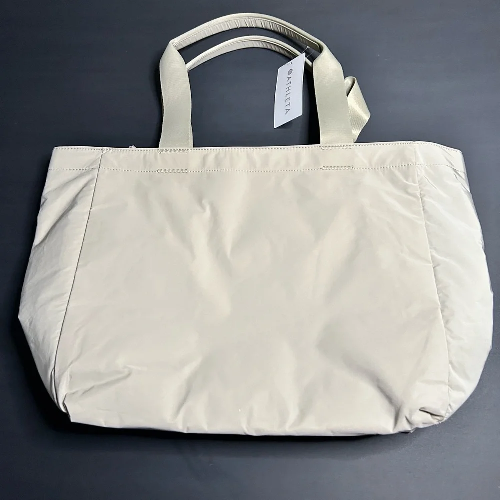 Athleta All About Tote Bag NWT Beige Recycled Water-Repellent Gym Travel Tote - Picture 2 of 4